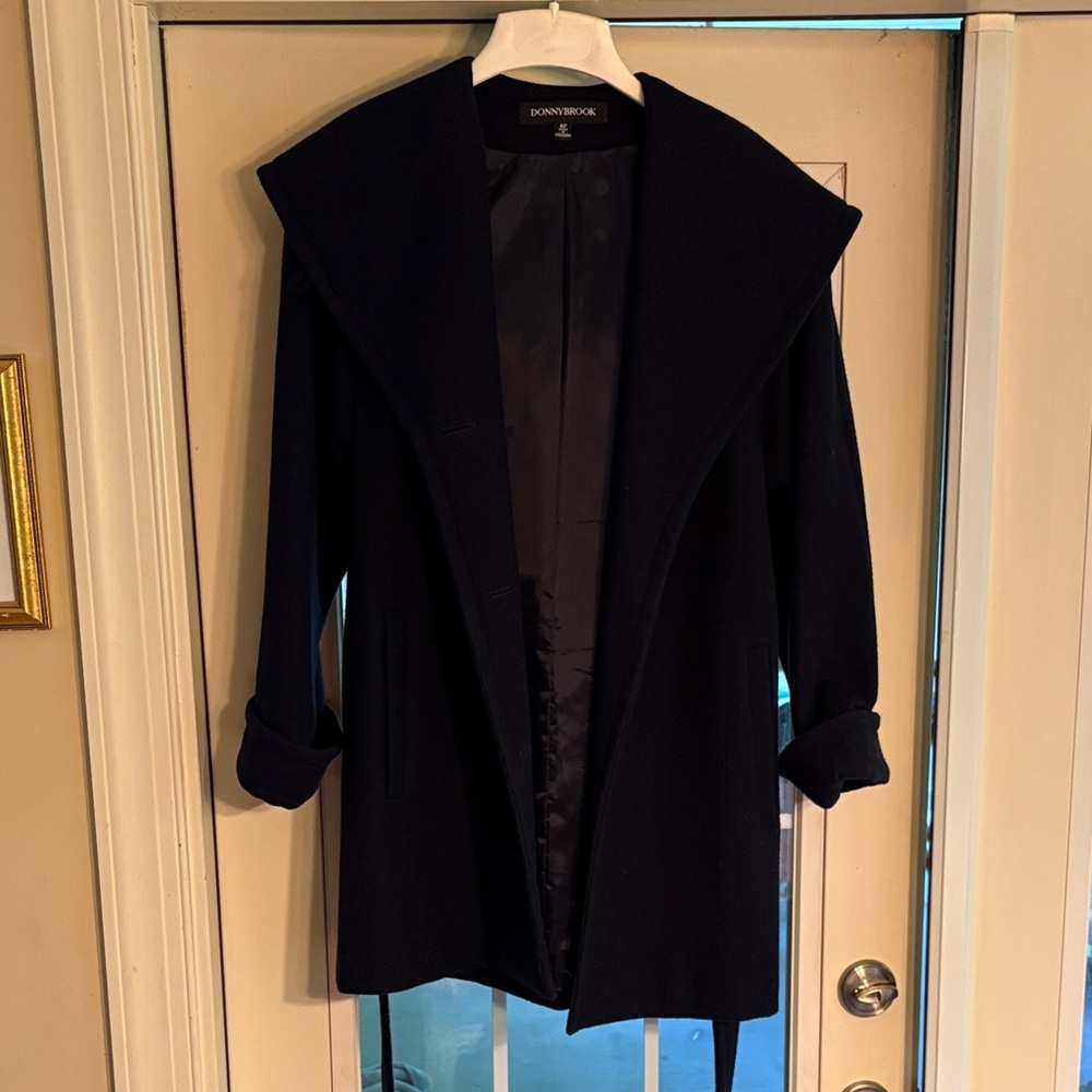 Donny Brook Vintage 100% Wool  Women's Navy Hooded Trench Coat